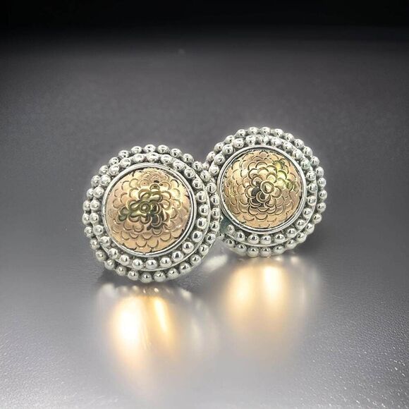 John Hardy Estate Clip on Earrings Silver 18k Yellow Gold JH97 - Picture 3 of 9